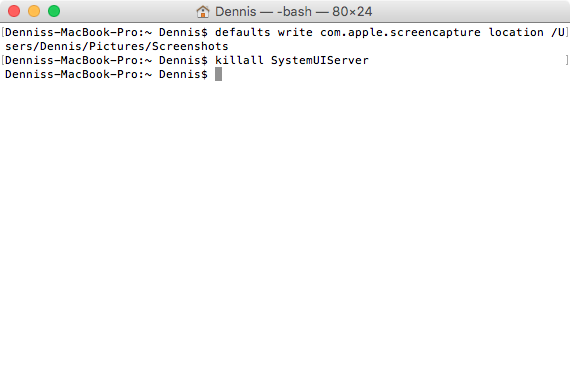 Terminal OS X: Change Directory for Screenshots